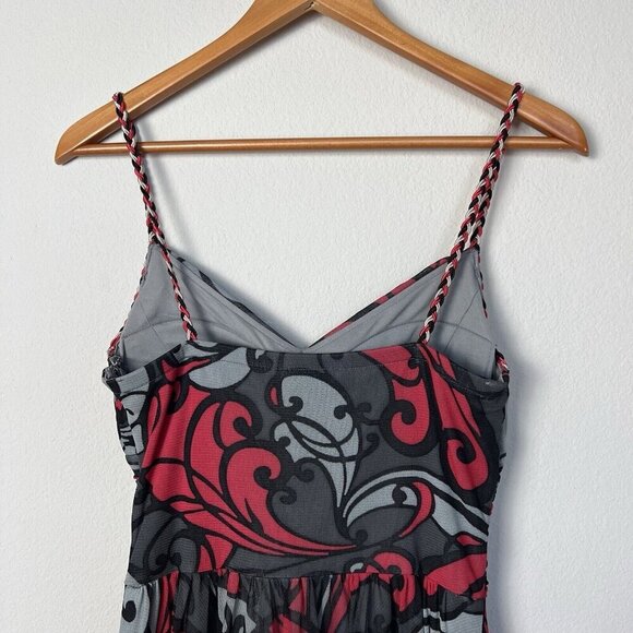 Y2K Babydoll Midi Dress Maximalist Colorful Print With Braided Straps Size 6 - Picture 4 of 10